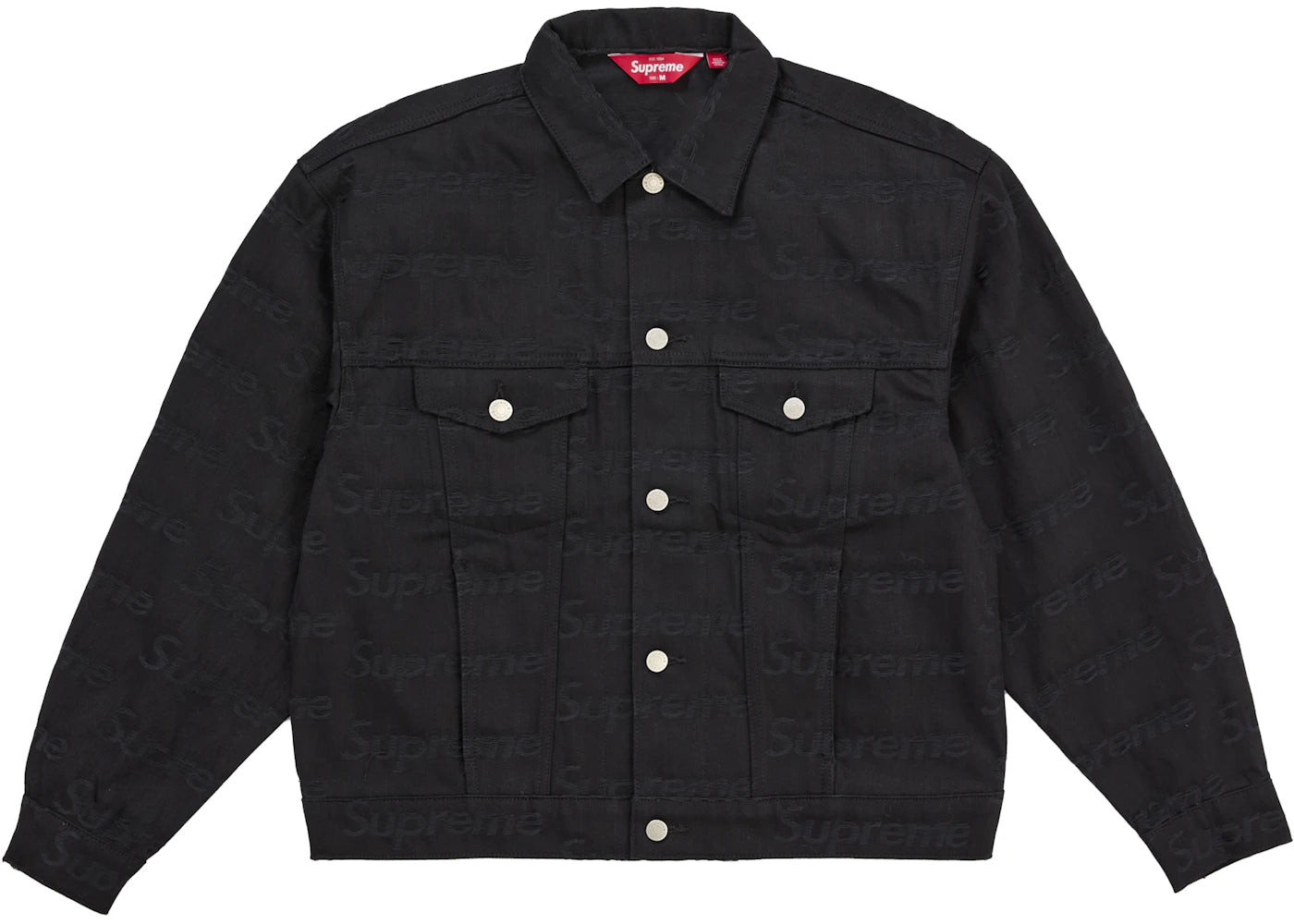 Supreme Jacquard Logos Denim Trucker Jacket Black -1