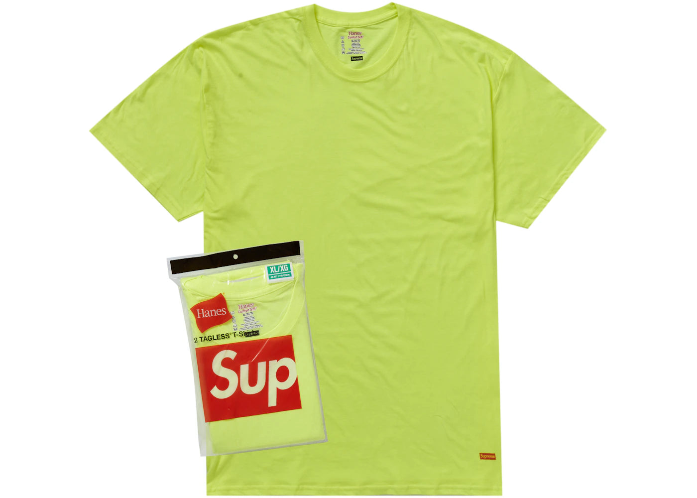 Supreme Hanes Tagless Tees (2 Pack) Flourescent Yellow -1