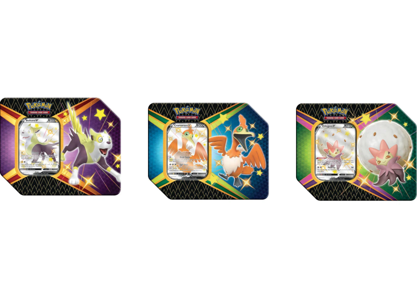 Pokémon TCG Sword & Shield Shining Fates 3X Tin Lot Boltund V/Cramorant V/Eldegoss V (6 Booster Packs) -1