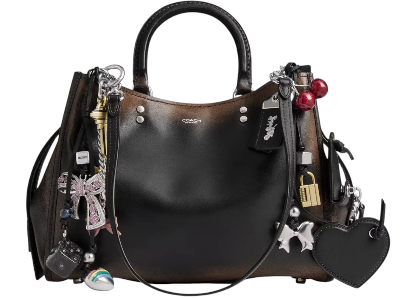Coach Rogue Bag 31 In Loved Leather With Charms Black Brown -1
