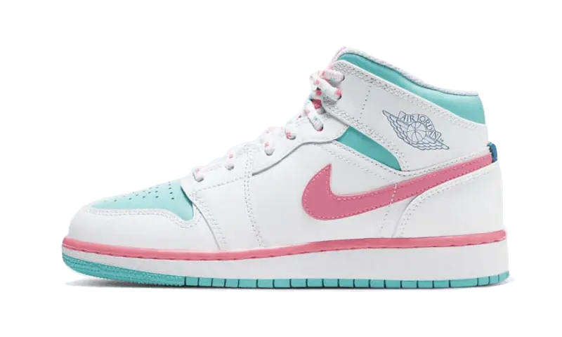 Air Jordan 1 Mid White Pink Green Soar - 555112-102