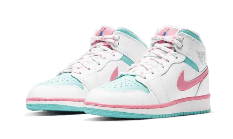 Air Jordan 1 Mid White Pink Green Soar - 555112-102