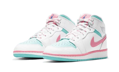 Air Jordan 1 Mid White Pink Green Soar - 555112-102